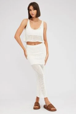 White Crochet Knit Top Scoop Neck 9 White Crochet Knit Top Scoop Neck -Midi Dresses Style kn2160x 40jb white 2
