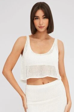 White Crochet Knit Top Scoop Neck 10 White Crochet Knit Top Scoop Neck -Midi Dresses Style kn2160x 40jb white 3