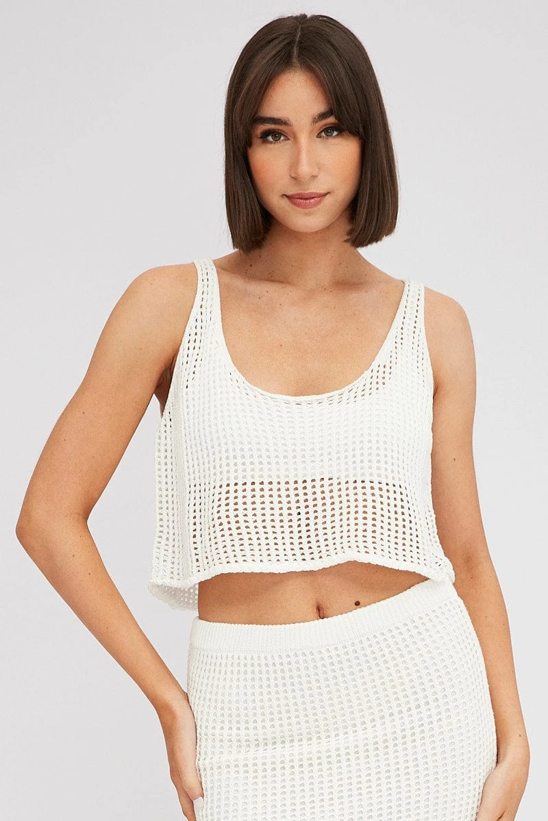 White Crochet Knit Top Scoop Neck 5 White Crochet Knit Top Scoop Neck - Image 3