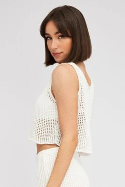White Crochet Knit Top Scoop Neck 11 White Crochet Knit Top Scoop Neck -Midi Dresses Style kn2160x 40jb white 4