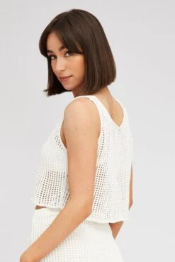 White Crochet Knit Top Scoop Neck 12 White Crochet Knit Top Scoop Neck -Midi Dresses Style kn2160x 40jb white 5