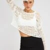 White Knit Top Long SLeeve Crew Neck 1 White Knit Top Long SLeeve Crew Neck -Midi Dresses Style kn2237 41jb white 1