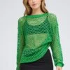 Green Oversized Knit Top Crew Neck