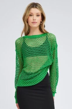 Green Oversized Knit Top Crew Neck 10 Green Oversized Knit Top Crew Neck -Midi Dresses Style kn2262 41jb green 3
