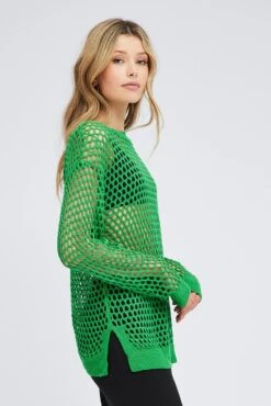 Green Oversized Knit Top Crew Neck 11 Green Oversized Knit Top Crew Neck -Midi Dresses Style kn2262 41jb green 4