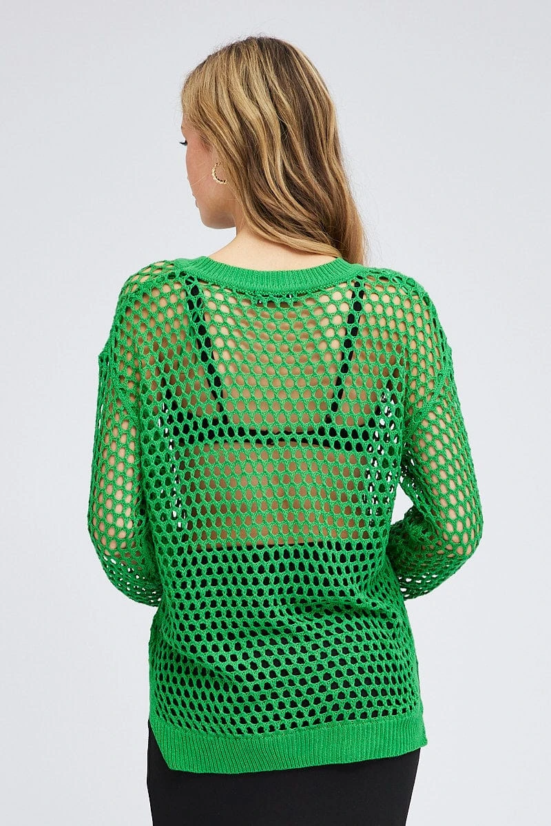 Green Oversized Knit Top Crew Neck 7 Green Oversized Knit Top Crew Neck - Image 5