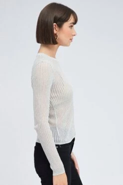 Grey Knit Top Long Sleeve Crew Neck -Midi Dresses Style kn2264 40jb grey 4