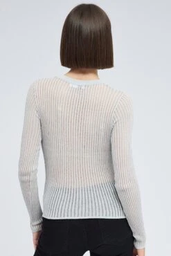 Grey Knit Top Long Sleeve Crew Neck -Midi Dresses Style kn2264 40jb grey 5