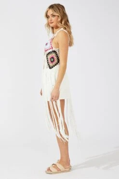 White Crochet Knit Top Tassel -Midi Dresses Style kn2361 51jb white 4