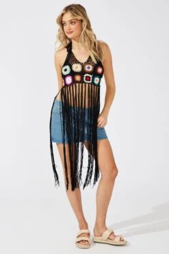 Black Crochet Knit Top Tassel 10 Black Crochet Knit Top Tassel -Midi Dresses Style kn2362 51jb black 3