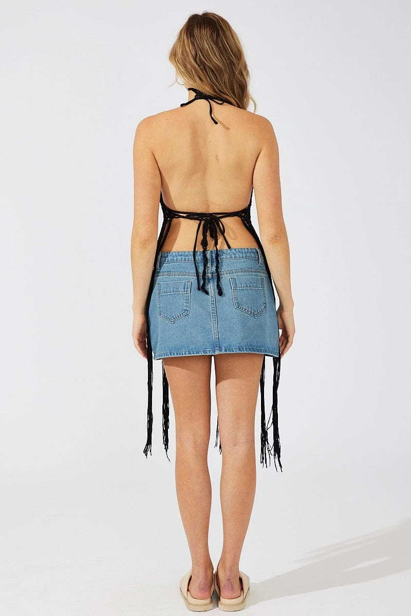 Black Crochet Knit Top Tassel 7 Black Crochet Knit Top Tassel - Image 5