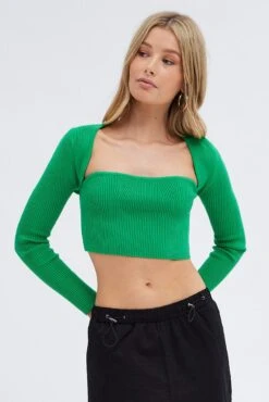 Green Knitted Boob Tube And Shrug Set -Midi Dresses Style kn2580 40pb green 3