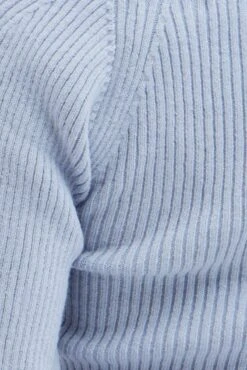 Blue Knit Top Sweet Heart Neck Volume Sleeve Crop -Midi Dresses Style kn2687 41pb blue 6