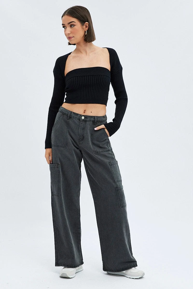 Black Strapless Top And Shrug Knit Set 4 Black Strapless Top And Shrug Knit Set - Image 2