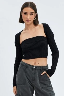 Black Strapless Top And Shrug Knit Set 10 Black Strapless Top And Shrug Knit Set -Midi Dresses Style kn3045 38p black 3