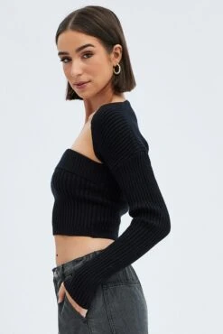 Black Strapless Top And Shrug Knit Set 12 Black Strapless Top And Shrug Knit Set -Midi Dresses Style kn3045 38p black 5