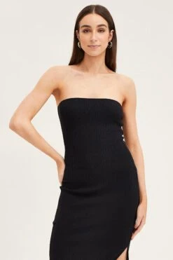 Black Bandeau Knit Midi Dress -Midi Dresses Style knit dress black bandeau knit midi dress 33140489453761