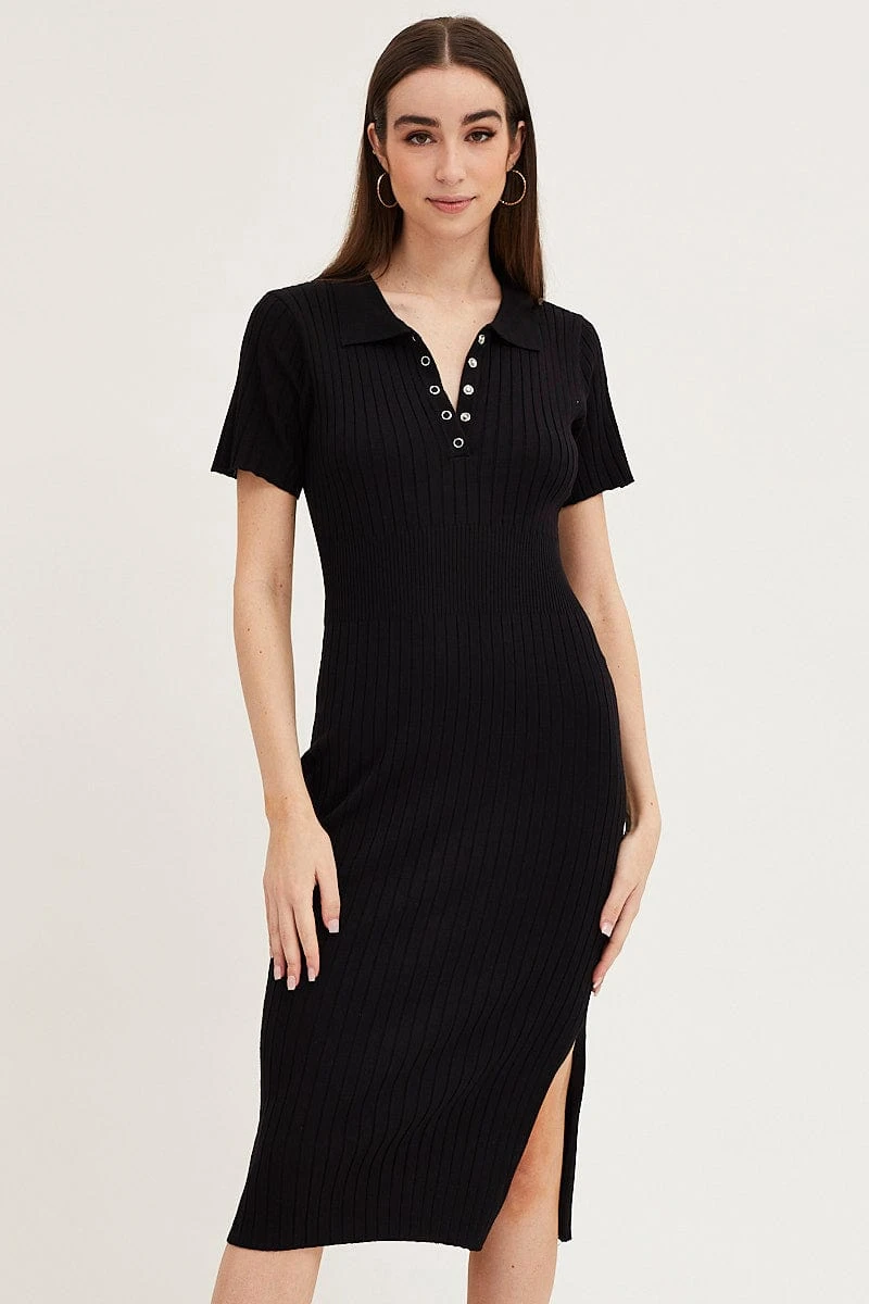 Black Bodycon Dress Short Sleeve Mini Knit 4 Black Bodycon Dress Short Sleeve Mini Knit - Image 2