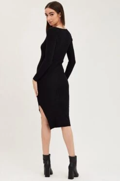 Black Dress Long Sleeve Midi Knit -Midi Dresses Style knit dress black dress long sleeve midi knit 32965431492801