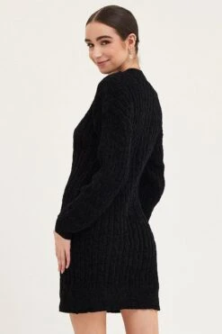 Black Dress Long Sleeve Mini Knit -Midi Dresses Style knit dress black dress long sleeve mini knit 32965387911361
