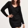 Black Dress Long Sleeve Mini V Neck Knit 2 Black Dress Long Sleeve Mini V Neck Knit -Midi Dresses Style knit dress black dress long sleeve mini v neck knit 32965331812545