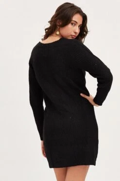 Black Dress Long Sleeve Mini V Neck Knit 12 Black Dress Long Sleeve Mini V Neck Knit -Midi Dresses Style knit dress black dress long sleeve mini v neck knit 32965331943617