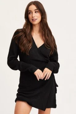 Black Wrap Dress Long Sleeve Mini Knit 10 Black Wrap Dress Long Sleeve Mini Knit -Midi Dresses Style knit dress black wrap dress long sleeve mini knit 32965333024961