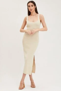 Beige Cut Out Back Knit Dress -Midi Dresses Style knit dress camel cut out back knit dress 32965339807937