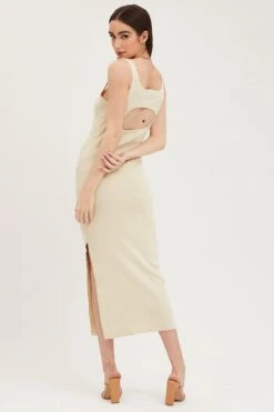 Beige Cut Out Back Knit Dress -Midi Dresses Style knit dress camel cut out back knit dress 32965339939009