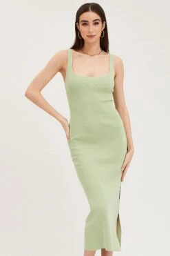 Green Cut Out Back Knit Dress -Midi Dresses Style knit dress green cut out back knit dress 32965340397761
