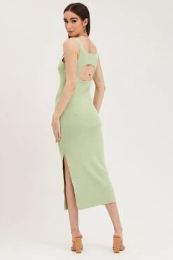 Green Cut Out Back Knit Dress -Midi Dresses Style knit dress green cut out back knit dress 32965340496065