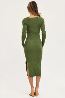 Green Dress Long Sleeve Mini Sweet Heart Knit -Midi Dresses Style knit dress green dress long sleeve mini sweet heart knit 32965427101889