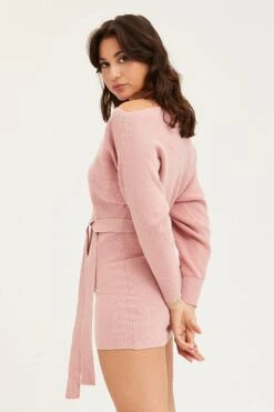 Pink Bodycon Dress Long Sleeve Mini Knit -Midi Dresses Style knit dress pink bodycon dress long sleeve mini knit 32965417107649