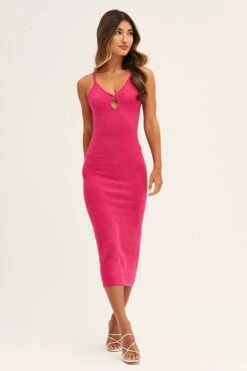 Pink Bodycon Dress Sleeveless Midi Knit -Midi Dresses Style knit dress pink bodycon dress sleeveless midi knit 33140696776897