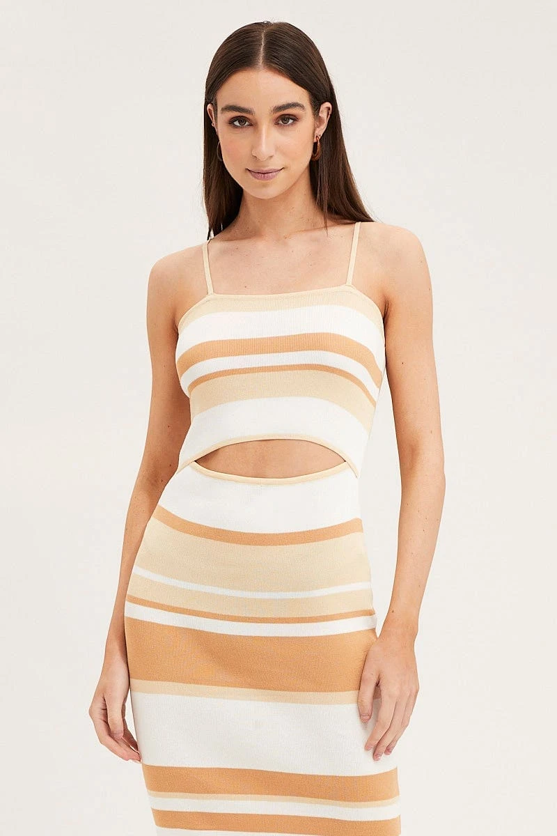 Stripe Midi Dress Sleeveless Cut Out Square Neck 4 Stripe Midi Dress Sleeveless Cut Out Square Neck - Image 2