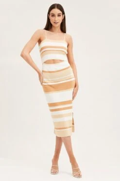 Stripe Midi Dress Sleeveless Cut Out Square Neck 10 Stripe Midi Dress Sleeveless Cut Out Square Neck -Midi Dresses Style knit dress stripe midi dress sleeveless cut out square neck 33006775599297