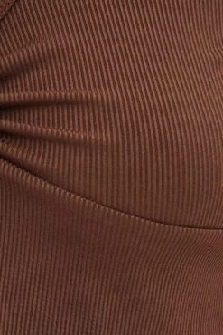 Brown Ruched Crop Top Loungewear Set -Midi Dresses Style lg set brown ruched crop top loungewear set 33332122091713