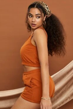 Beige Sweat Crop Top -Midi Dresses Style lg top camel sweat crop top 33007005466817