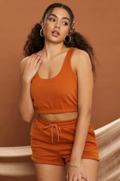 Beige Sweat Crop Top -Midi Dresses Style lg top camel sweat crop top 33007005532353