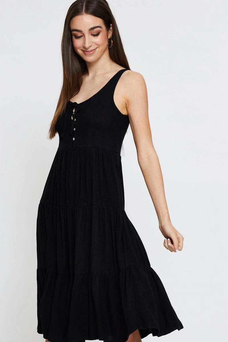 Black Midi Dress Sleeveless Linen 4 Black Midi Dress Sleeveless Linen - Image 2
