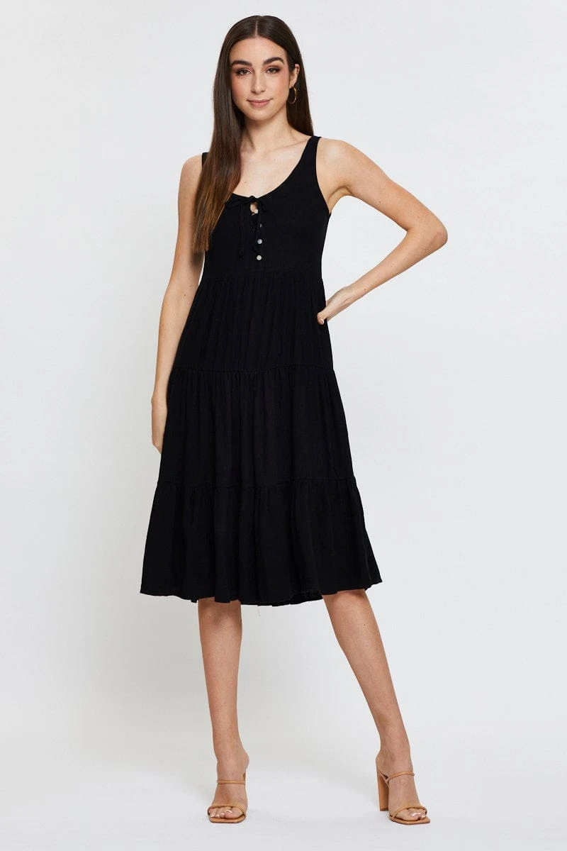 Black Midi Dress Sleeveless Linen 5 Black Midi Dress Sleeveless Linen - Image 3