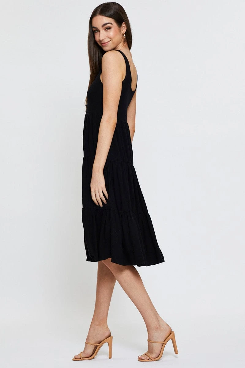 Black Midi Dress Sleeveless Linen 6 Black Midi Dress Sleeveless Linen - Image 4