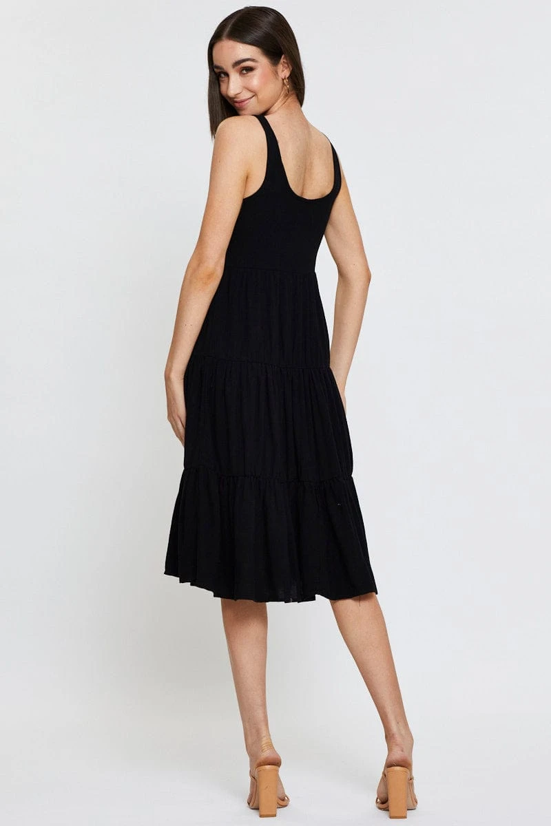 Black Midi Dress Sleeveless Linen 7 Black Midi Dress Sleeveless Linen - Image 5