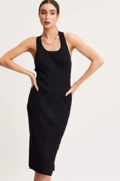Black Keyhole Dress Sleeveless Midi Knit