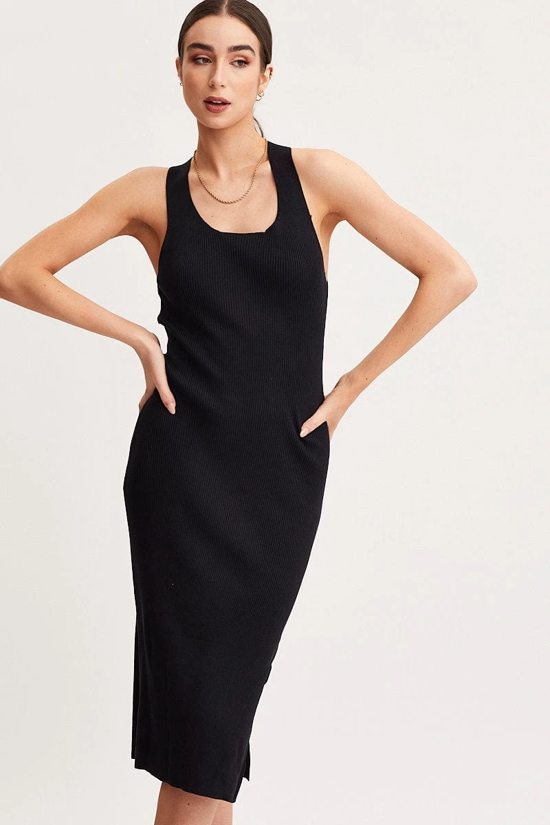 Black Keyhole Dress Sleeveless Midi Knit 3 Black Keyhole Dress Sleeveless Midi Knit