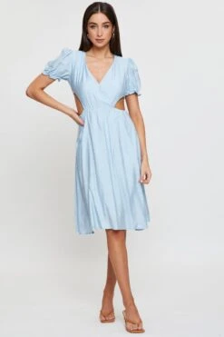 Blue Midi Dress Short Sleeve V Neck -Midi Dresses Style midi dress blue midi dress short sleeve v neck 32967256375489