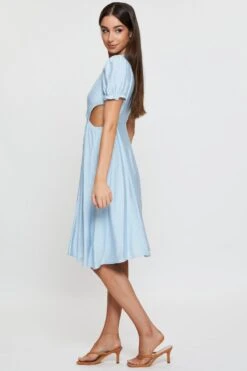 Blue Midi Dress Short Sleeve V Neck -Midi Dresses Style midi dress blue midi dress short sleeve v neck 32967256441025