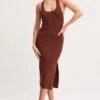 Brown Keyhole Dress Sleeveless Midi Knit -Midi Dresses Style midi dress brown keyhole dress sleeveless midi knit 32965379883201
