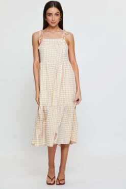 Check Midi Dress Sleeveless Tie Shoulder -Midi Dresses Style midi dress check midi dress sleeveless tie shoulder 32965275779265