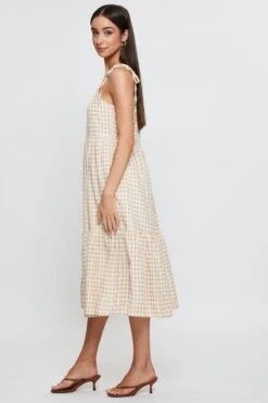 Check Midi Dress Sleeveless Tie Shoulder -Midi Dresses Style midi dress check midi dress sleeveless tie shoulder 32965275844801